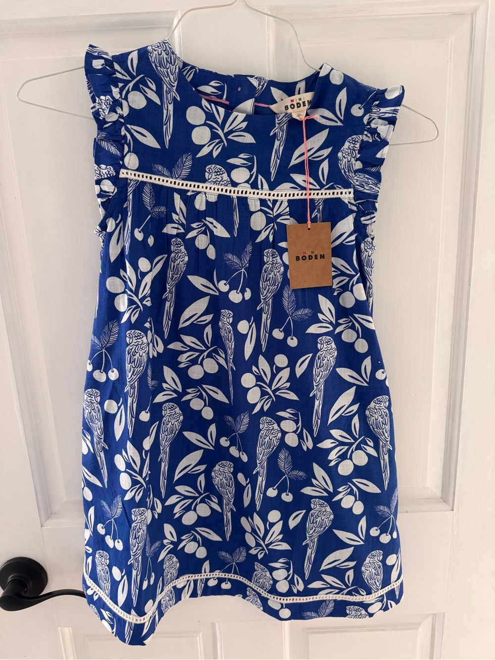 Mini Boden Blue Parrot & Leaf Print Sundress